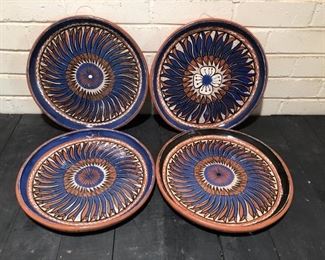 (4) Glazed Terra Cotta Plates, probably from Mexico