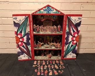 Bright & Colorful Folk Art 3 Story Nativity Scene