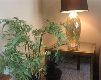 Mirror Table and Gold Lamp Lot.