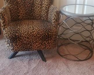 Leopard print chair w/ contemporary side table