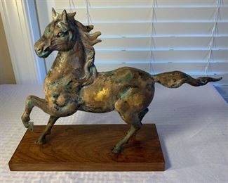Metal horse sculpture.