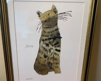 Custom framed Andy Warhol Print "Sam the Cat" 12"'x16"