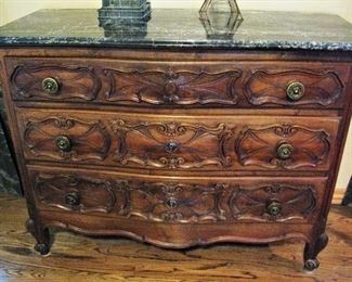 Ornate Wood Antique Marble top Dresser