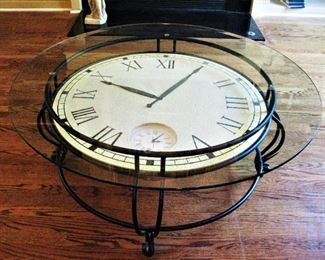 Large Clock Glass Top Table