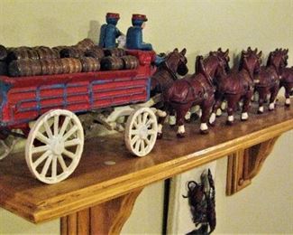 Vintage Cast Iron Clydesdale and Barrel Wagon