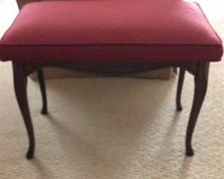 $150 Upholstered bench with delicate Queen Anne legs. Upholstered seat.
