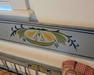 Blue painted bench - 35" high x 77" long x 22" deep