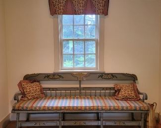 Blue painted bench - 35" high x 77" long x 22" deep