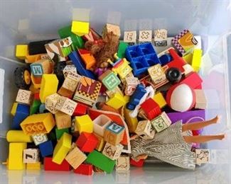 Assortment of blocks and small toys