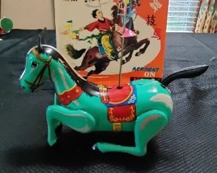 1960s Vintage Shaghai Red China Tinplate toy MS749 Acrobat on horse clockwork - Please Note the Acrobat is missing and not included. 