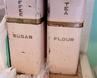 Vintage tea, sugar, flour and coffee tins