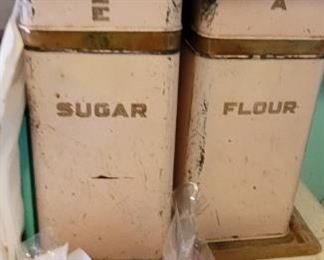 Vintage tea, sugar, flour and coffee tins