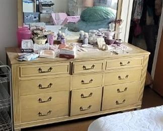 Wood dresser and mirror set