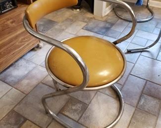 Vintage tubular chrome MCM dining table and 4 chairs