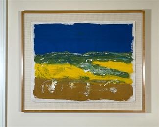 ABSTRACT OIL ON LINEN LANDSCAPE | No apparent signature, framed behind glass; 27-1/4 x 33 in. (overall); 12 x 28 in. (sight) 