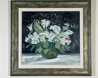 STILL LIFE OIL ON CANVAS | Depicting floral arrangement in vase, seemed to be signed "Frank Kalan 1982" in upper left, right side inscribed "Moi et Maurice Avril 1983"; overall 18-1/2 x 19-1/2 in. 