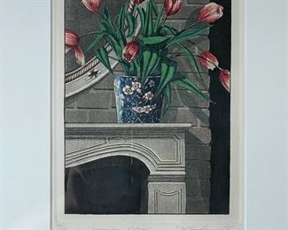 RICK LOUDERMILK (b. 1959) | Etching of "Fireside Tulips" 224/350 by Rick Loudermouth, signed with certificate of authenticity; 15-1/2 x 12-3/4 in. framed 