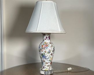 FLORAL CERAMIC LAMP | Beautifully decorated with flower clusters throughout; h. 16 in. base without shade; turns on 