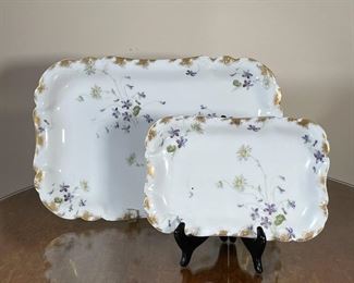 (2pc) LIMOGES PLATTERS | Scalloped edges, floral design with gilt accents; larger 17 x 11 in. 