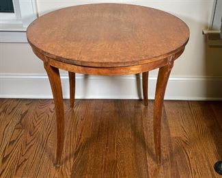 OAK ROUND TABLE | with glass top; h. 28 x dia. 32 in. 