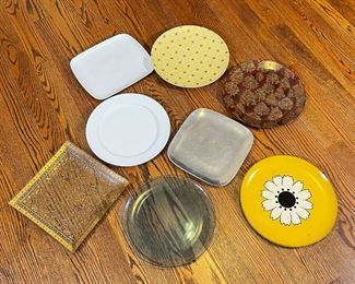 (8pc) ASSORTED PLATTERS | Including a vintage Nambe Square 555 (11 in.), IKEA white platter, etc. 