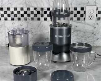 (2pc) FOOD PROCESSORS | Nutribullet with extra cups, lids, and two blades (base h. 8 in.) and Krups Type 708 mini food processor, both tested and spin  