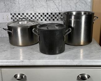 (3pc) LARGE POTS | Including 8 Qt Commercial Aluminum cookware pot, Sitram France 28-T, and lidded Sitram France 30-B 
