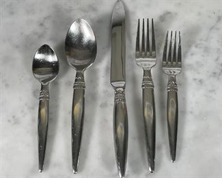 ASSORTED LISA JENKS FLATWARE | Dinner forks. Salad forks, knives (10 in.), big spoons, little spoons 