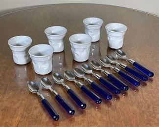 (6pc) BIALETTI BICCHIERINI CUPS | Italian espresso cups in white! Comes with bonus spoons with blue acrylic handles 