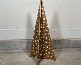 GOLD PAINTED CARD DISPLAY | in the form of a pyramid or christmas tree with gold stars; h. 31 in. 