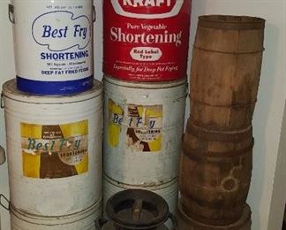 Advertising Tins, Milk Cans, Wood Barrels