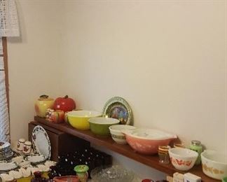 Depression Glass, Pyrex, and Kitchen Items.