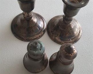 Sterling Silver Salt & Pepper, and Candlesticks