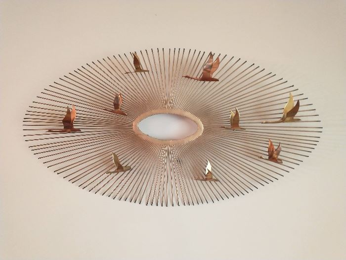 Mid-Century Modern Brass Starburst with Birds in Flight