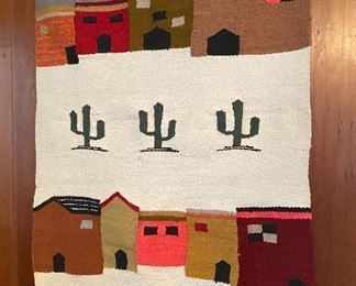 Hand Woven Adobe Village New Mexico Wall Hanging