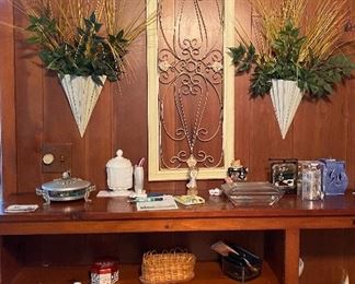 Floral Vase Wall Sconces, Wall Decor, Westmoreland Milkglass Candy Dish, Hand Forged Aluminum with Glass Dish Insert, Trinket Dish, Handmade Pottery Tealight Candle Holder, Assorted Collectibles