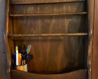 Hand Made Wooden Wall Mount Magazine Rack, Assorted Pens/Pencils