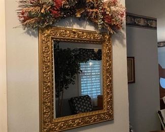 Gold Overlay Wall Mirror, Dried Flowers Swag