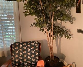 Rock Maple Rocker, Basket, Silk Ficus Tree in Pot