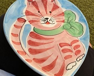 Hand Painted Cat Serving Dish