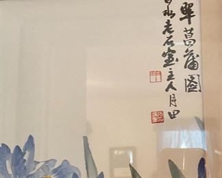 Framed & Signed Watercolor Iris' & Hummingbird