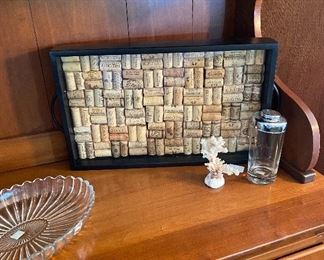 Coors Shaker, Coral Tree Hand Crafted, Rock Maple Bar, Cork Inlaid Serving Tray, Serving Platter