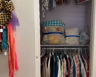Ladies Scarves, Assorted Women's Clothing, Vintage Quilt, Hangers