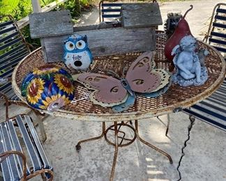 Wrought Iron Patio Furniture Great for Refurbishing, Assorted Yard Art, Bird House Planter, Cherub