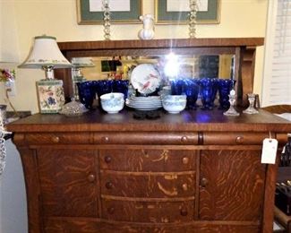 Antique Tiger Oak Buffet with mirror