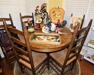 Oak Table with 6 Ladder Back Chairs, Rooster Collection