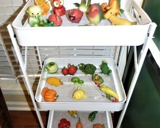 3 tier metal cart, “Home Grown” figures by Enesco