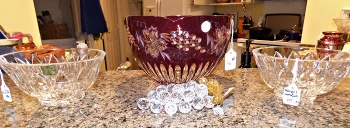 Marquis by Waterford bowls, Ruby Red cut to Clear Bowl