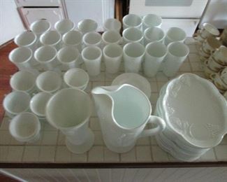 Milk Glass Tea Set with Water Glasses