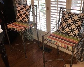 Metal Pier One barstools with cushions 
